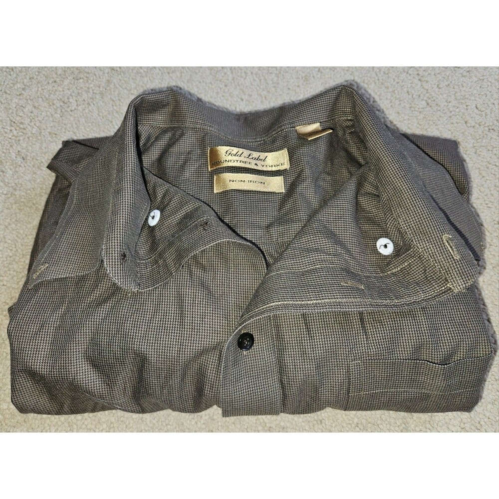 Gold Label Roundtree Yorkee Non Iron Black Houndstooth Dress Shirt Men's XL Tall